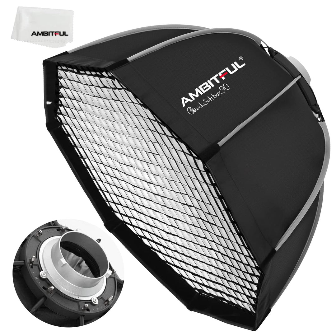 AMBITFUL 90cm/35.4inch Bowens Mount Octagon Umbrella Softbox Quick Installation Softbox + Honeycomb