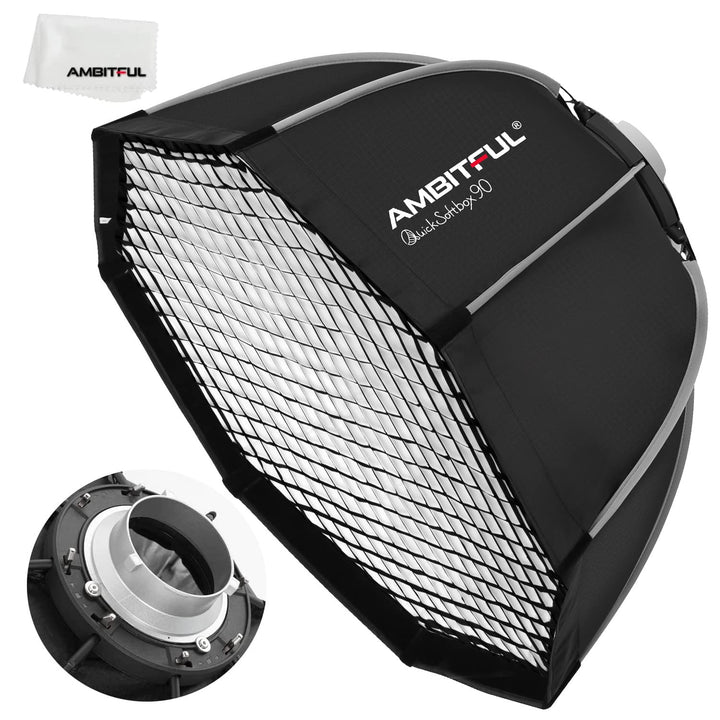 AMBITFUL 90cm/35.4inch Bowens Mount Octagon Umbrella Softbox Quick Installation Softbox + Honeycomb