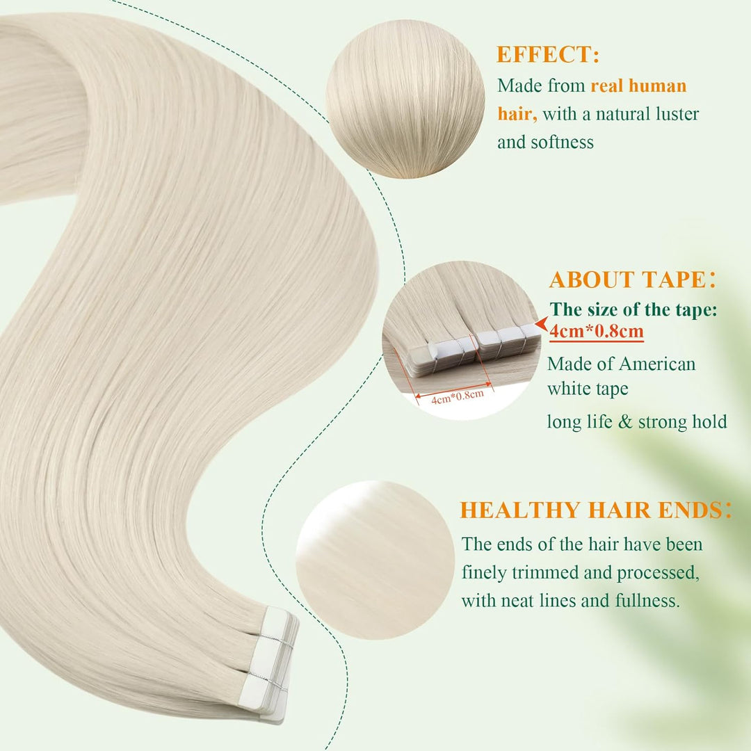 Easyouth Tape in Extension Echthaar Blond Haarverlangerung Tape in Echthaar Farbe Eisblond 12 Zoll 3