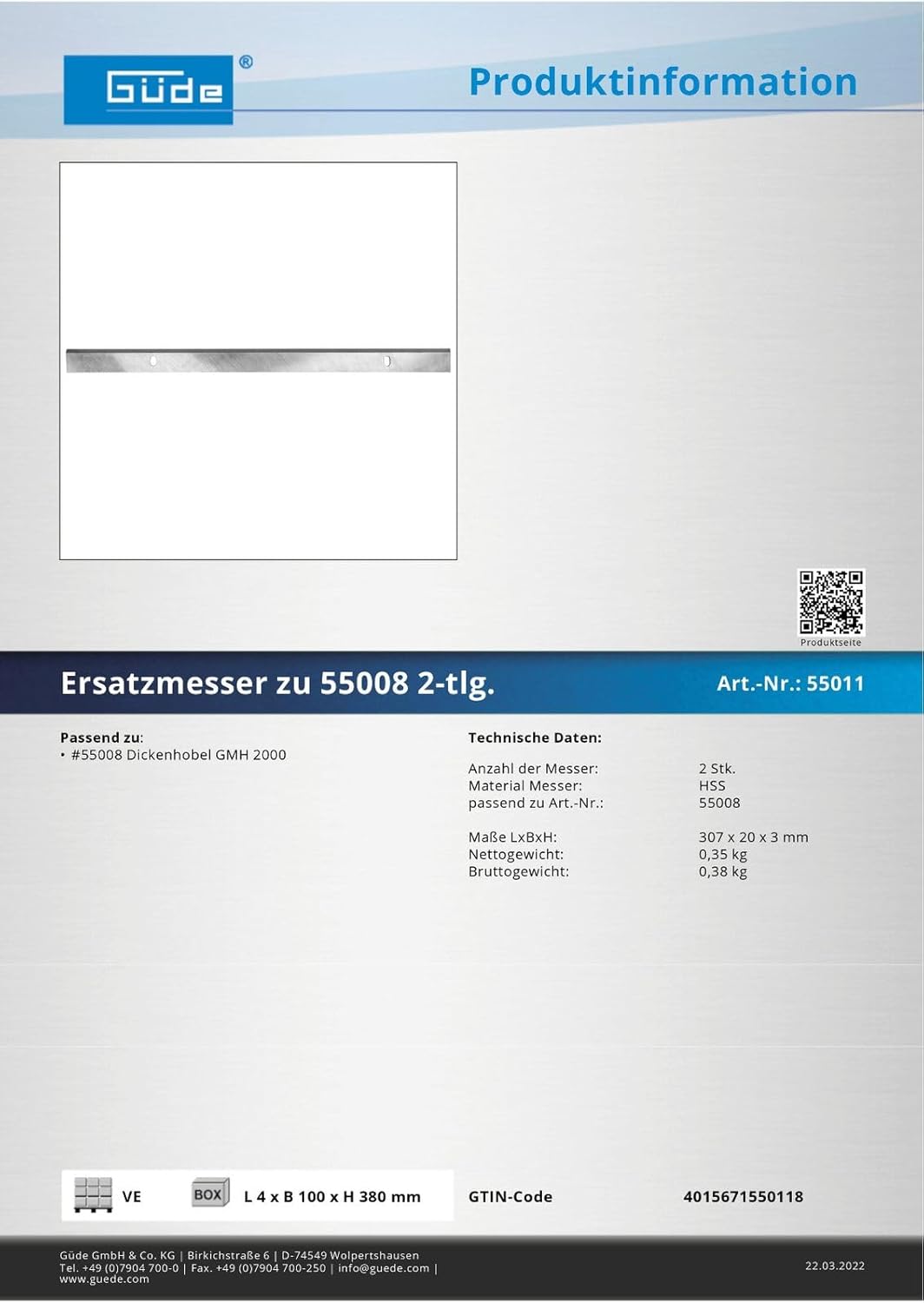 Güde Ersatzmesser für Hobel GMH 2000