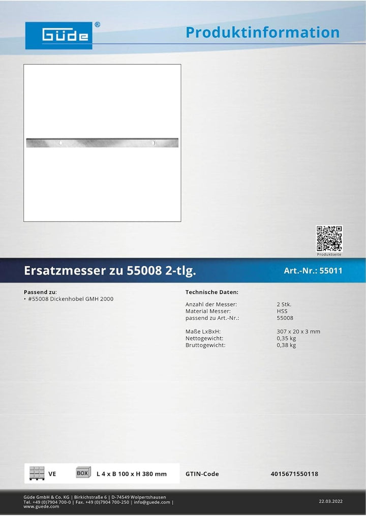 Güde Ersatzmesser für Hobel GMH 2000