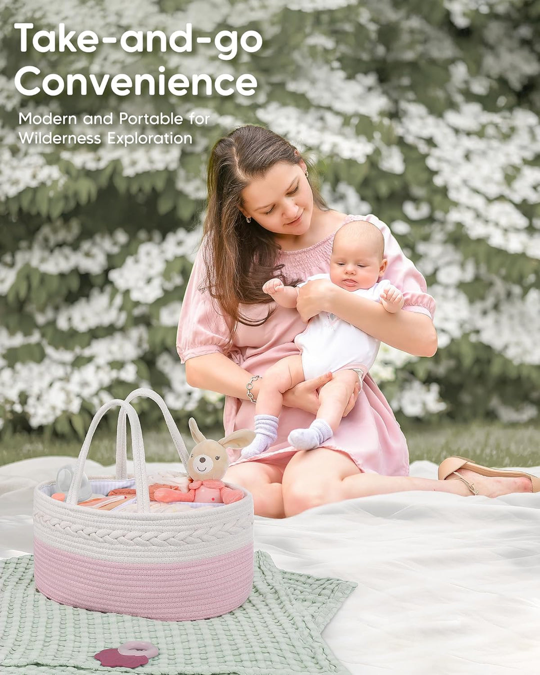 Maliton Baby Windel Caddy Organizer，Wickeltisch Organizer Aufbewahrungskorb mit Herausnehmbaren Fäch