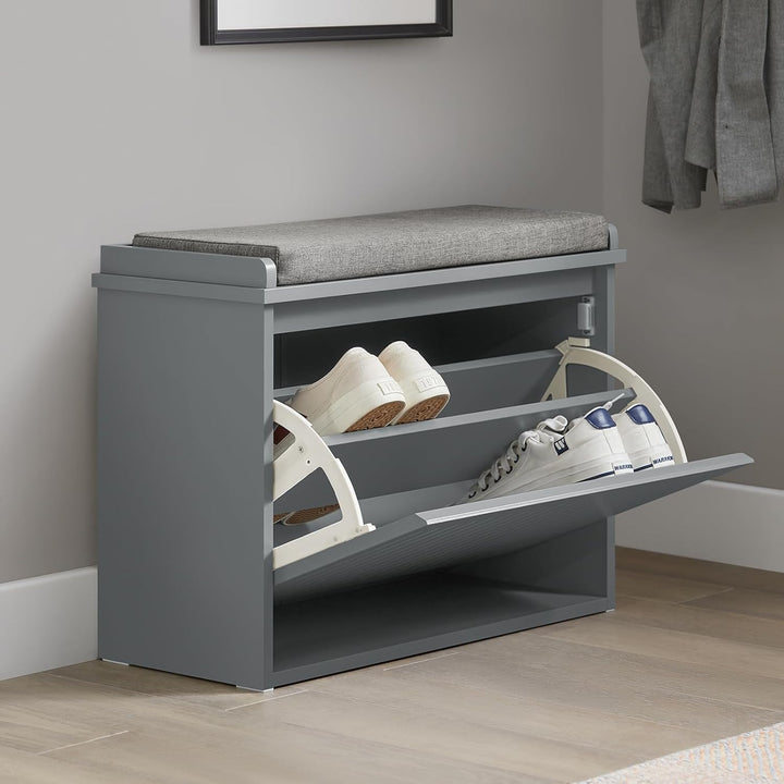 SoBuy Schuhschrank Schuhbank mit Sitzfläche, Schuhregal mit Stauraum, Klappe, Sitzkissen, bis 150 kg