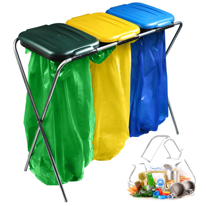 KADAX Dreifacher Müllsackhalter, Mülltütenhalter, Ständer für Mülltrennung mit Kunststoffdeckel, Mül