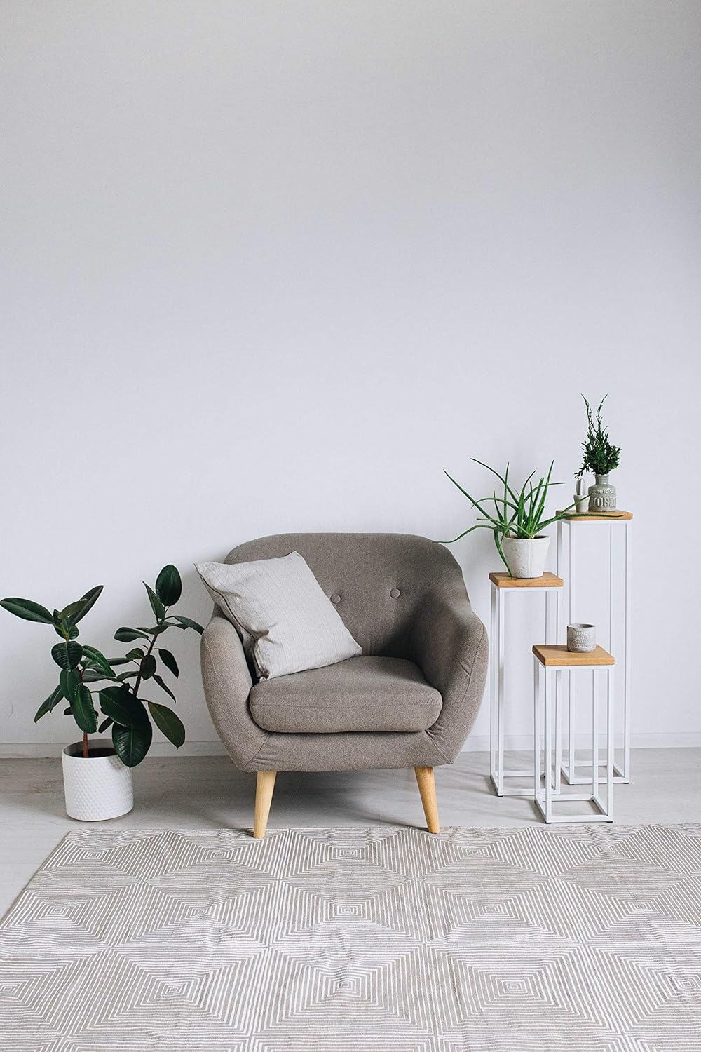 EINE BestLoft Blumensäule Dora aus Eiche - Dekosäule im schlanken Design + Stahlgestell (Gestell Wei