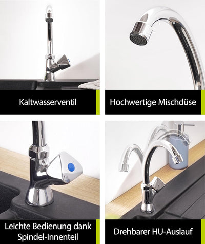 'aquaSu® Standventil Standard mit Drehgriff, Kaltwasserarmatur mit Spindel-Innenteil, Einhebelmische