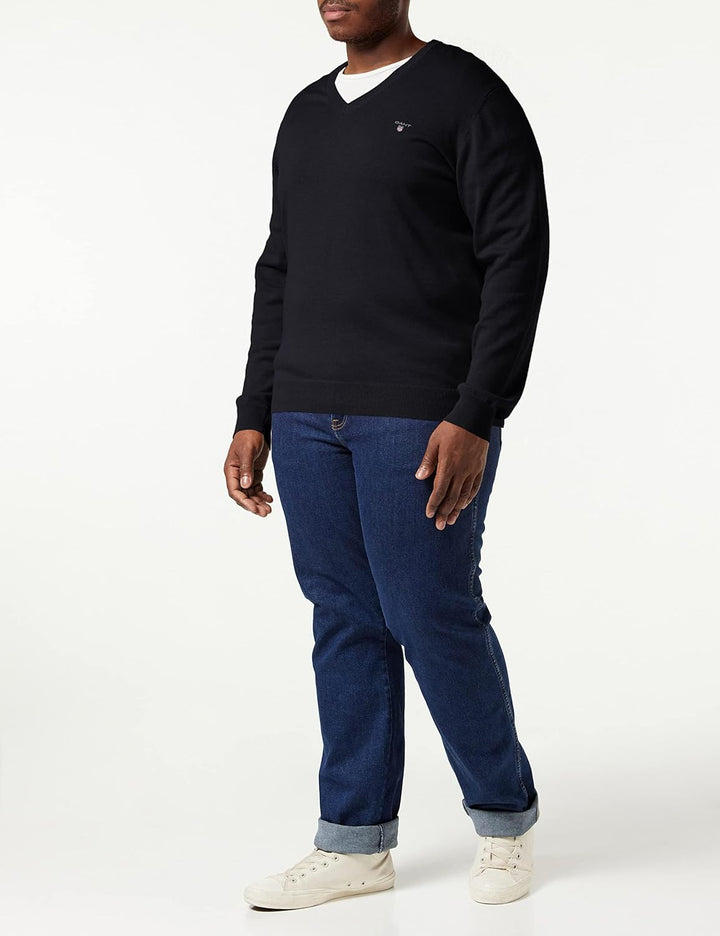 GANT Herren Md. Extrafine Lambswool V-Neck Pullover S Schwarz, S Schwarz