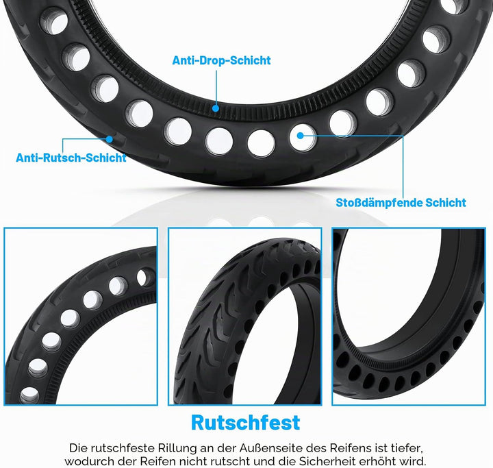 Ainiv Scooter Reifen, 2 Stück 8.5 Zoll für Xiaomi M365 Solid Tires, Elektro-Scooter Vorder und Hinte