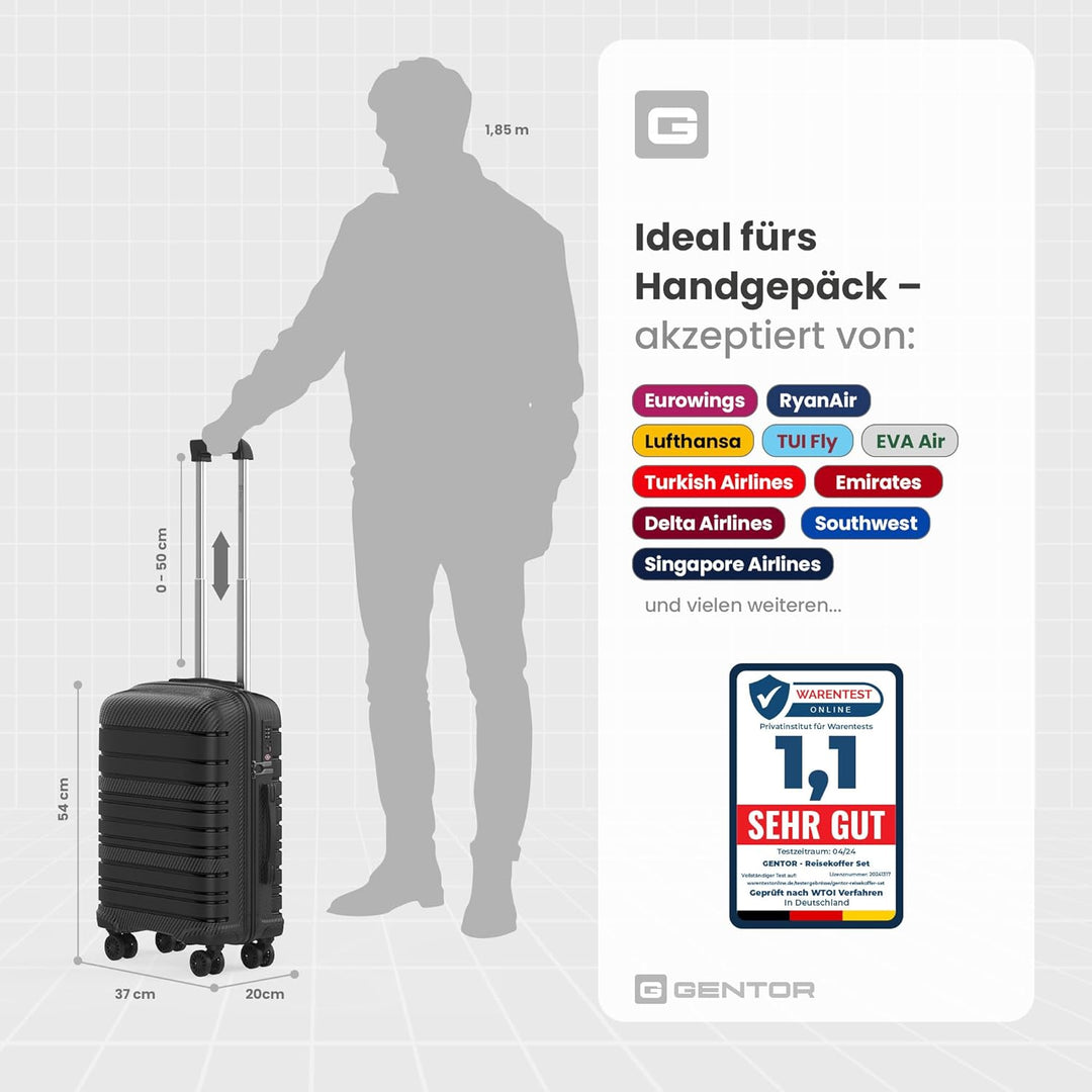 GENTOR Koffer Reisekoffer mit Rollen Carbonoptik Hartschalenkoffer Trolley Handgepäck mit TSA-Schlos