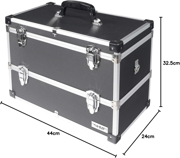 HMF 14660-02 Alu Werkzeugkoffer leer, 2 Etagen, 44 x 32,5 x 24 cm, schwarz, 2 Etagen