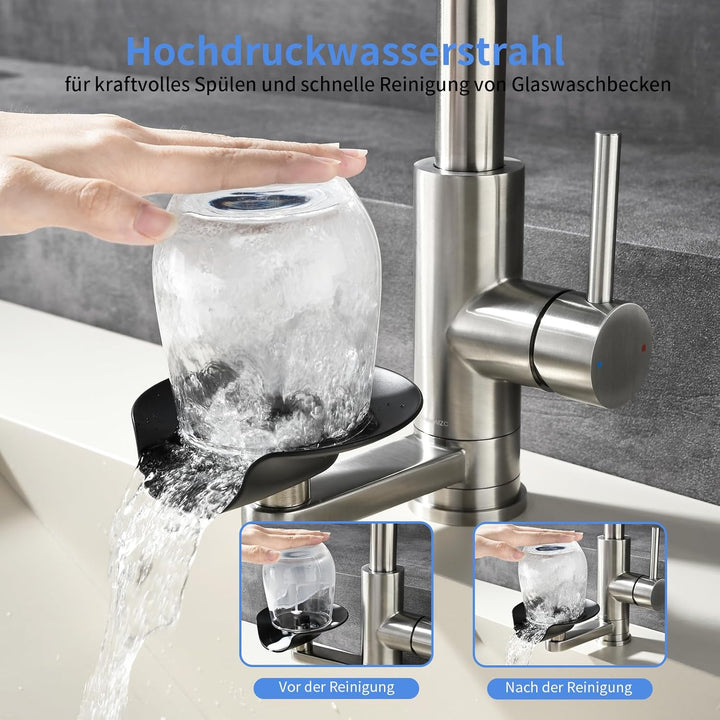 Waschtischarmatur LakeBayMZC Mit Glasspüler Ausziehbar Einhebelmischer Dual-Auslauf,304 Edelstahl Wa
