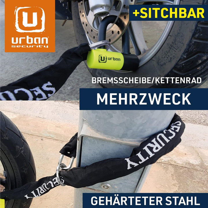 urban UR59120 Vorhängeschloss, Diebstahlsicherung, Mini-U mit Kette, 120 cm, Vorhängeschloss, Disc,