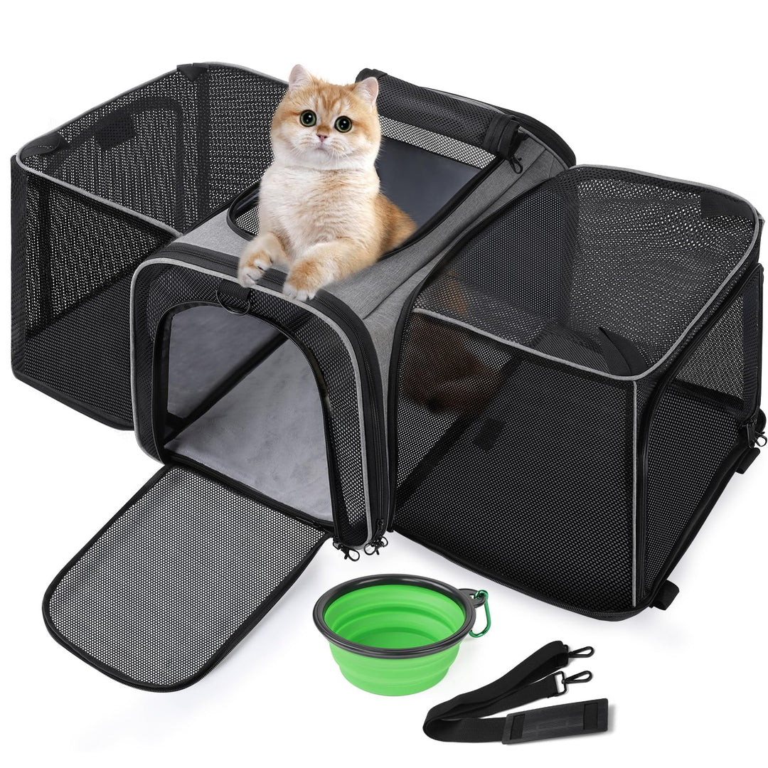 Pecute Katzentransportbox Transportbox Katze Gross, 48x33x34cm Erweiterbar Katzenbox für 2 Katzen Hu