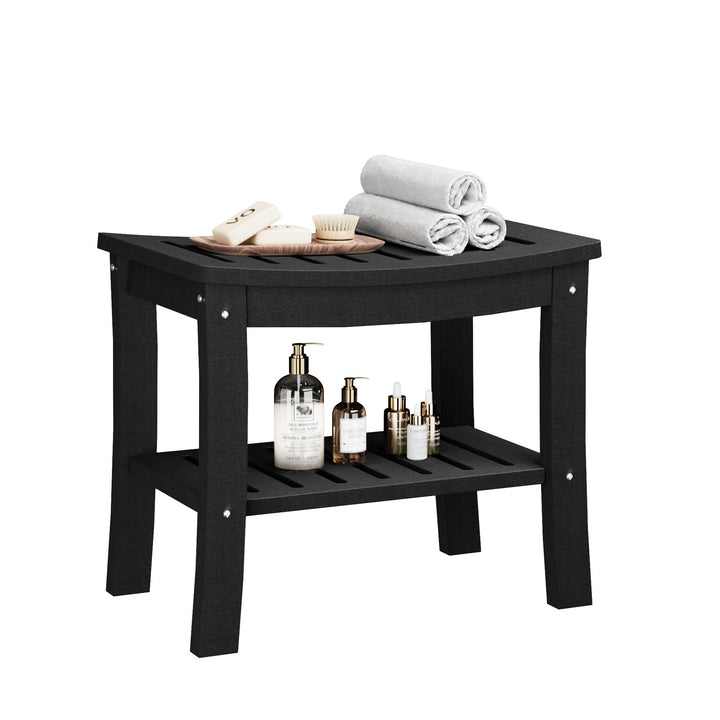 GarveeHome Duschbank, Badebank mit 2-stufiger Ablage, HDPE-Material, wasserfest, bis 181 kg belastba