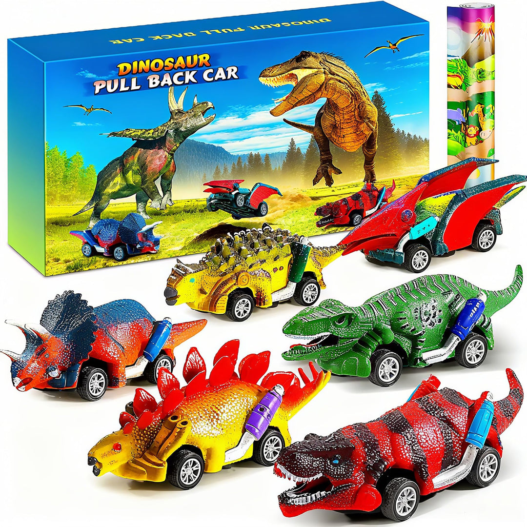Dinosaurier - 6Pcs Auto Dino Spielzeug mit Spielmatte - Auto Dinosaurier Spielzeug ab 2 3 4 Jahre |
