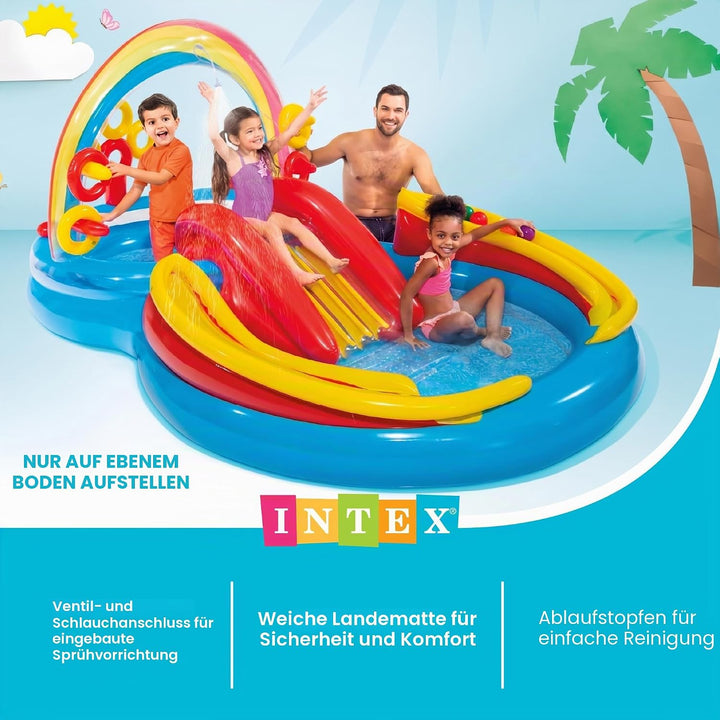 Intex Rainbow Ring Play Center - Kinder Aufstellpool - Planschbecken - 297 x 193 x 135 cm - Für 3+ J