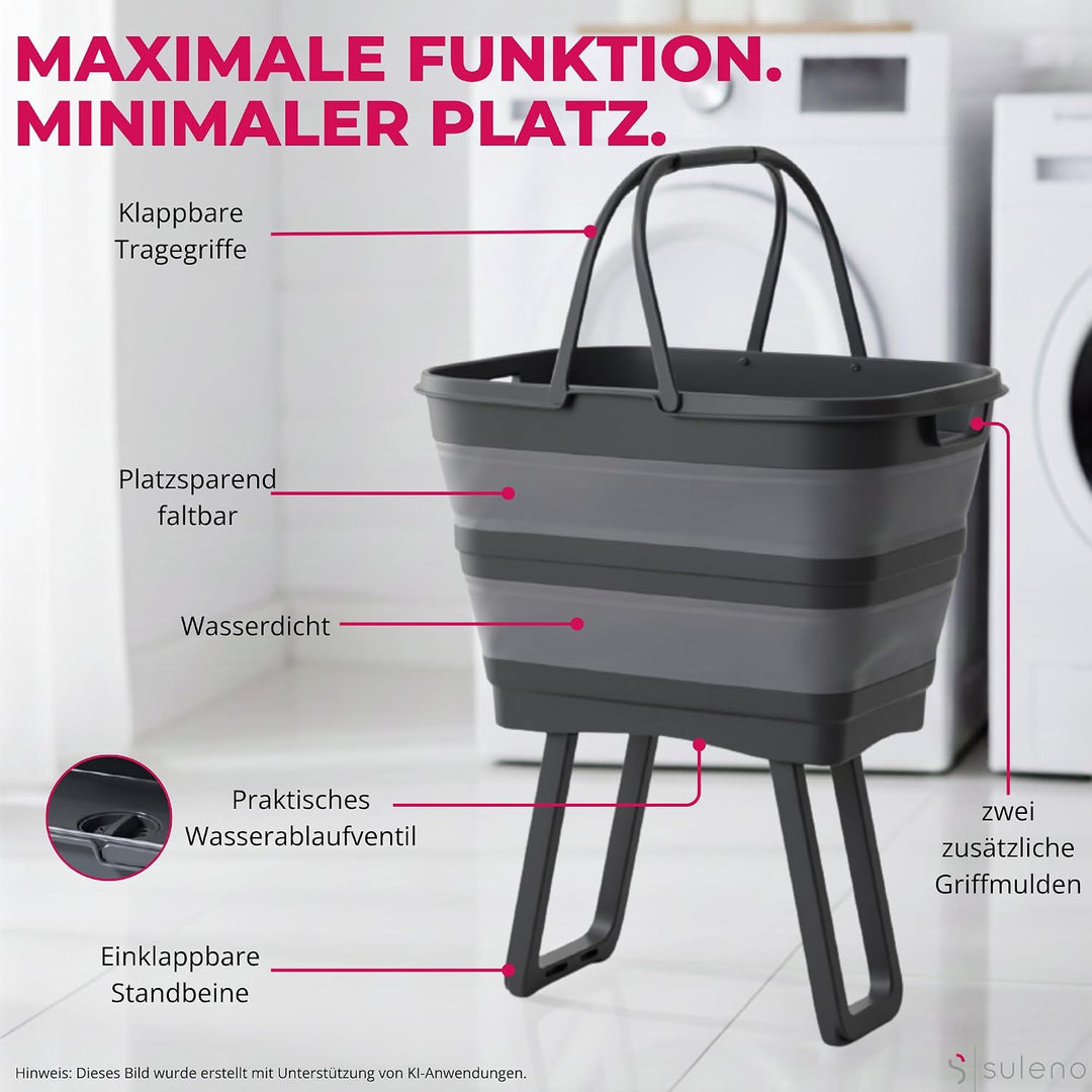 Faltbare Multifunktions-Waschwanne mit Ablauf - 26 L (Anthrazit), Anthrazit