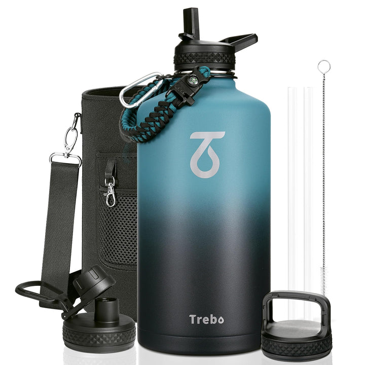 Trebo 1.5 l Wasserflasche isoliert mit Paracord-Griff, 3.6 l Edelstahl-Sport-grosser Krug, lebensmit