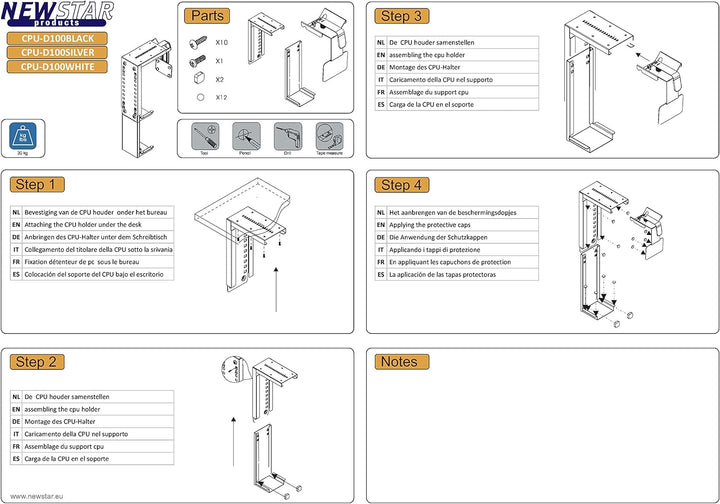 Neomounts by Newstar CPU-D100BLACK PC-Desk Mount Top-Unterstützung Schwarz, Top-Unterstützung Schwar