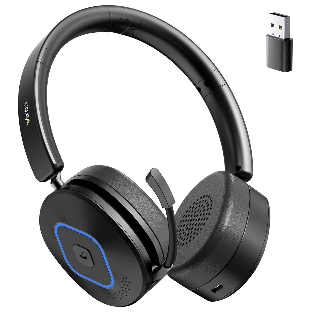 Wantek Kabelloses Headset | 2.4G/BT 6.0 Doppelmodus | 40h Akkulaufzeit | Rauschunterdrückungsmikrofo