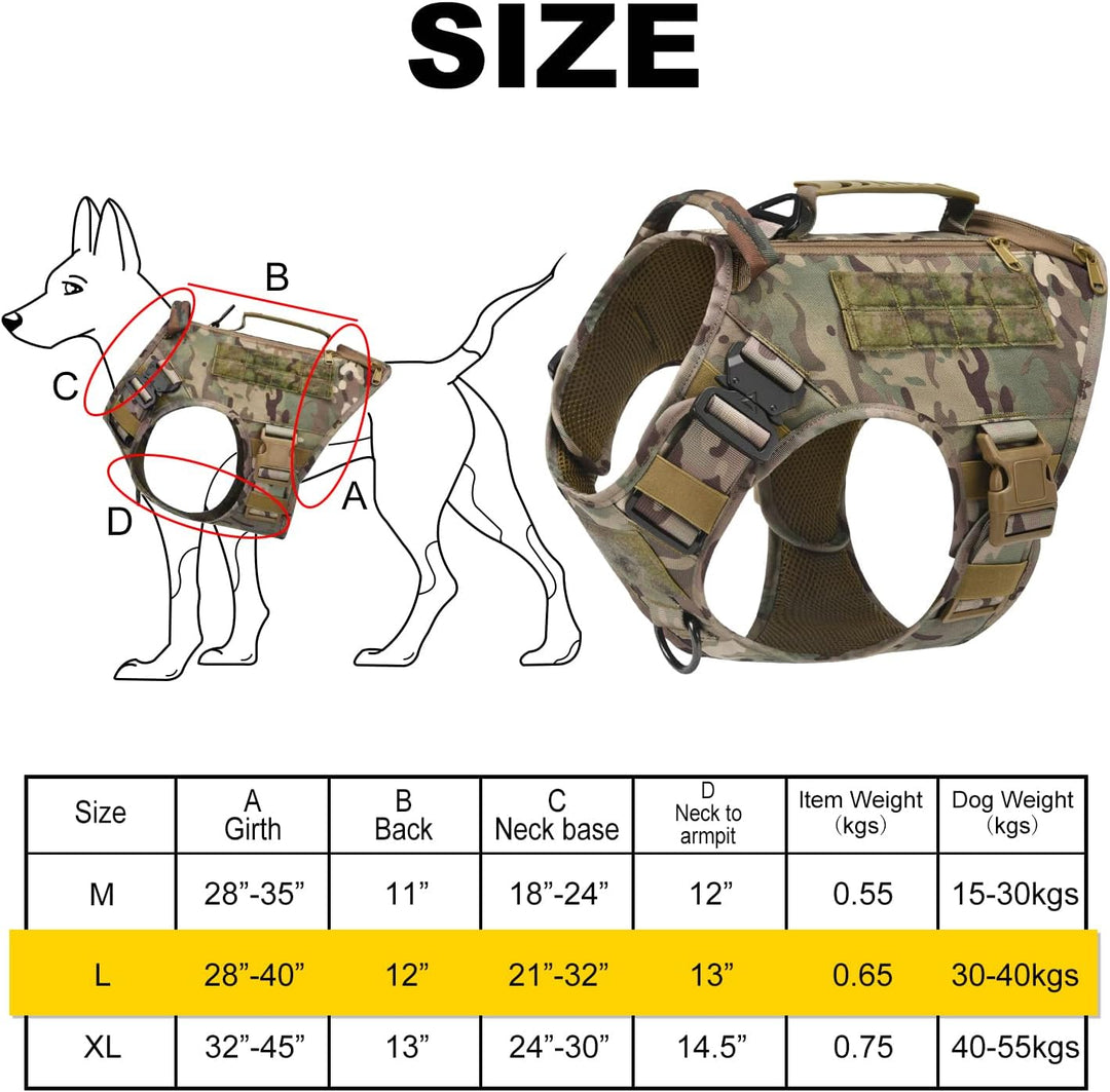 AIWAI Taktisches Hundegeschirr für mittlere und grosse Rassen, Molle-Panels Metallschnalle, Weste mi