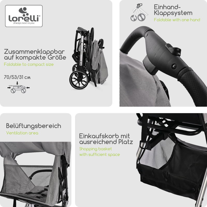 Lorelli Kinderwagen Ribera, Reisebuggy, Baby Buggy klein zusammenklappbar, Sehr leicht -Nur 7,3 kg,