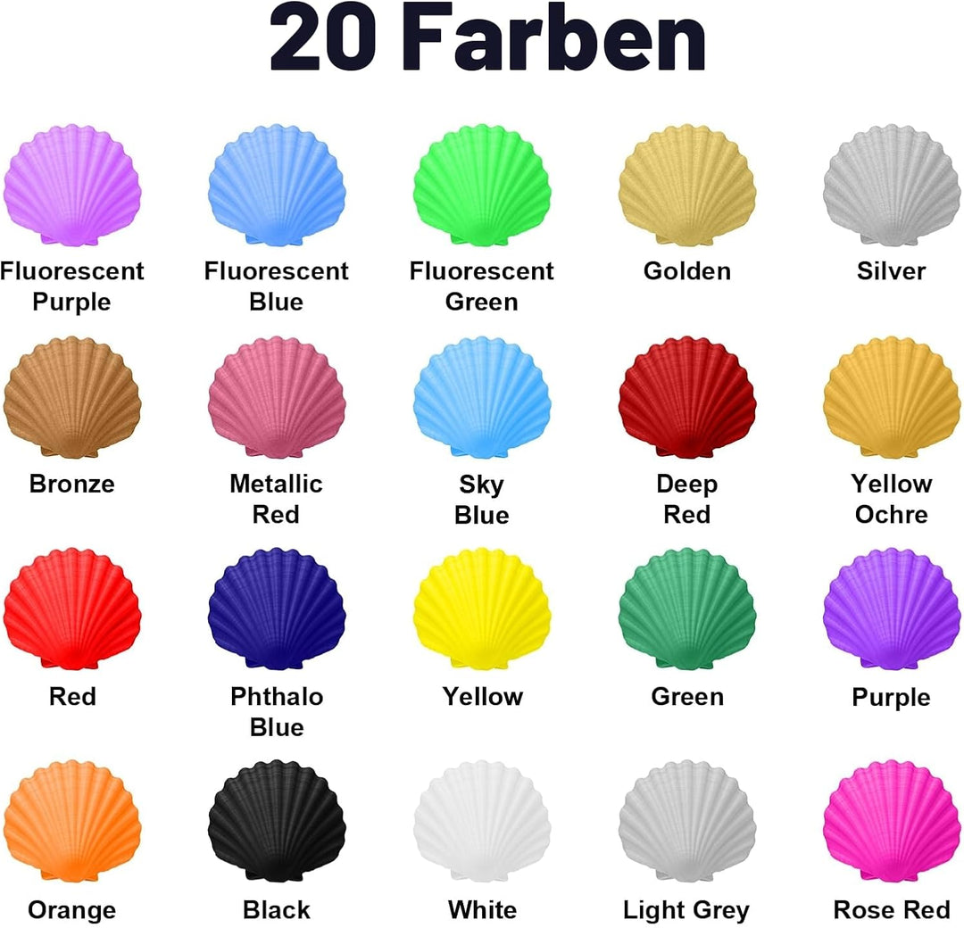 Airbrush-Farbe, 20 Farben, Acryl-Luftpinsel-Set, blickdichte und neon Farben, Perlenfarben, für Anfä