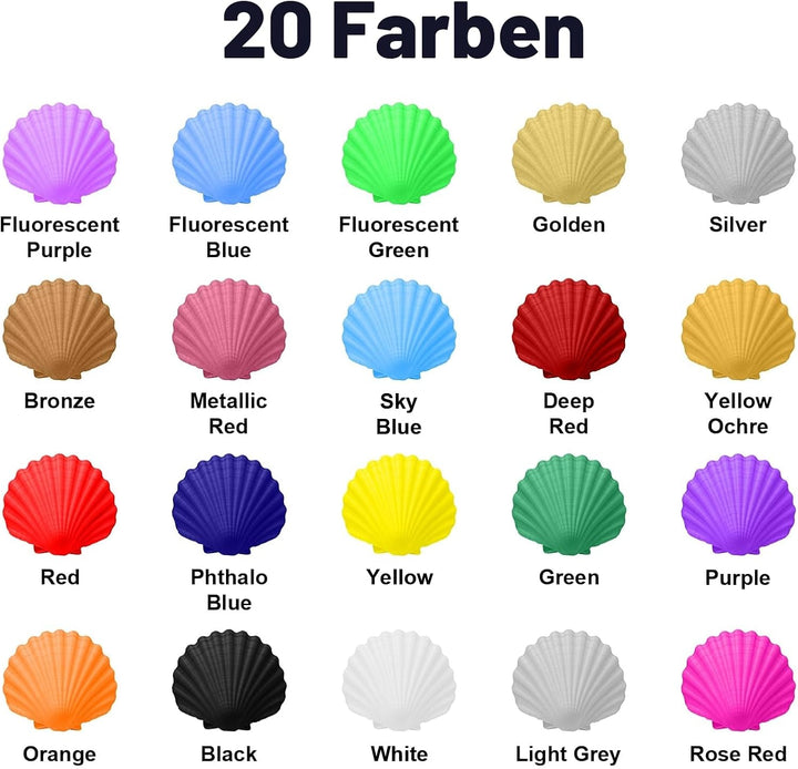 Airbrush-Farbe, 20 Farben, Acryl-Luftpinsel-Set, blickdichte und neon Farben, Perlenfarben, für Anfä