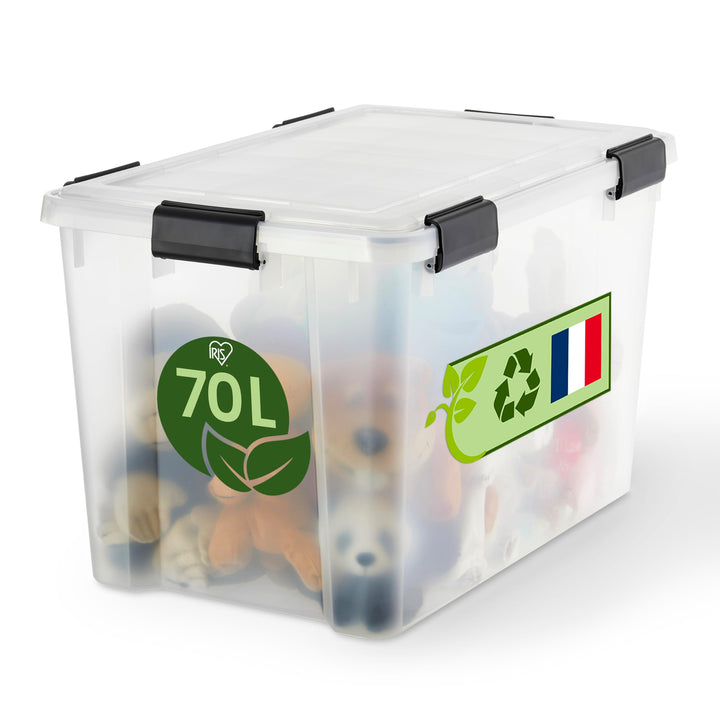 Iris Ohyama Luftdichte Kunststoff-Aufbewahrungsboxen mit Deckel, 70L, Transparent, Hermetischer wass
