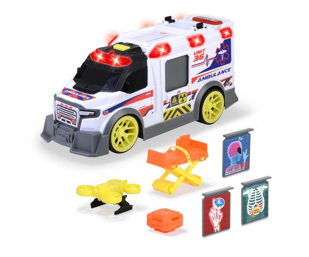 Dickie Toys - grosser Spielzeug-Krankenwagen mit vielen Extras (35,5 cm) - Rettungswagen mit Spiel-D