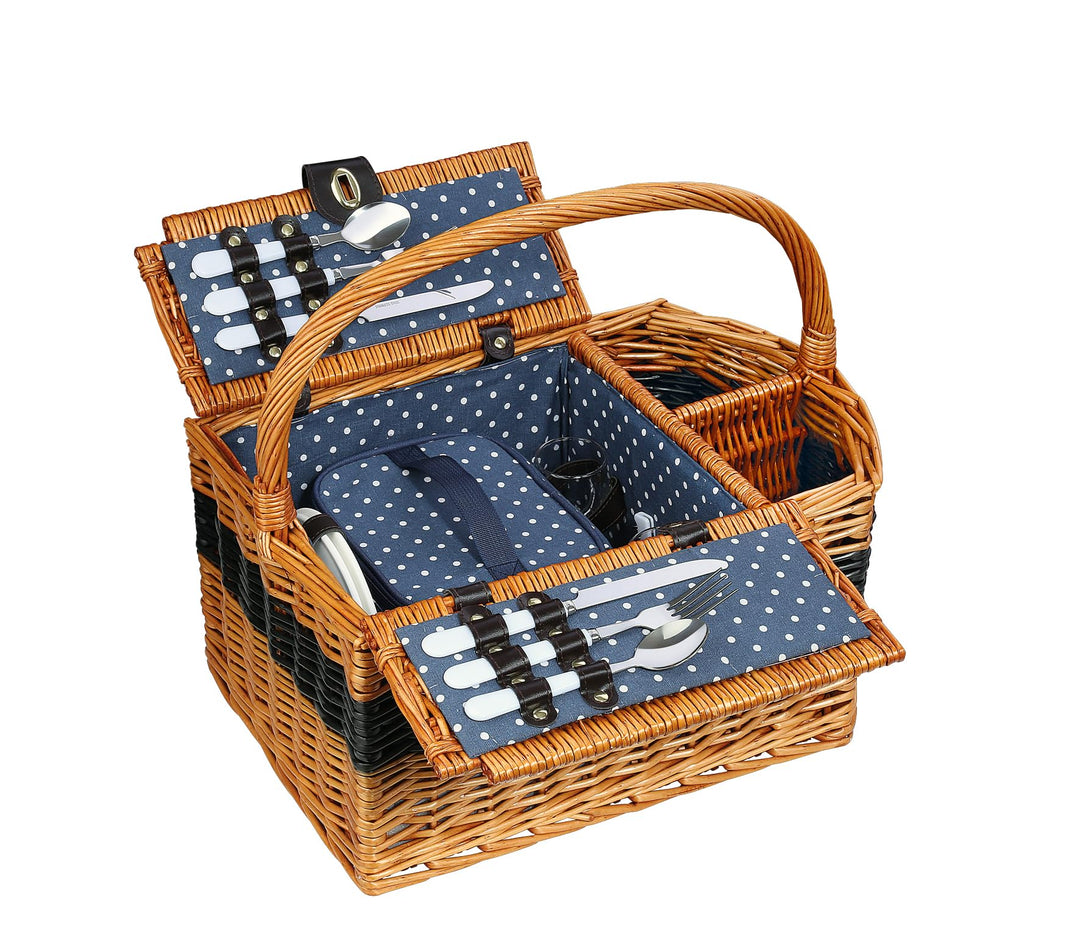 Cilio 156621 Picknick-Korb "Cernobbio" - Vollweide - Kunstleder - bestückt 44 x 30 x 22 cm Braun M