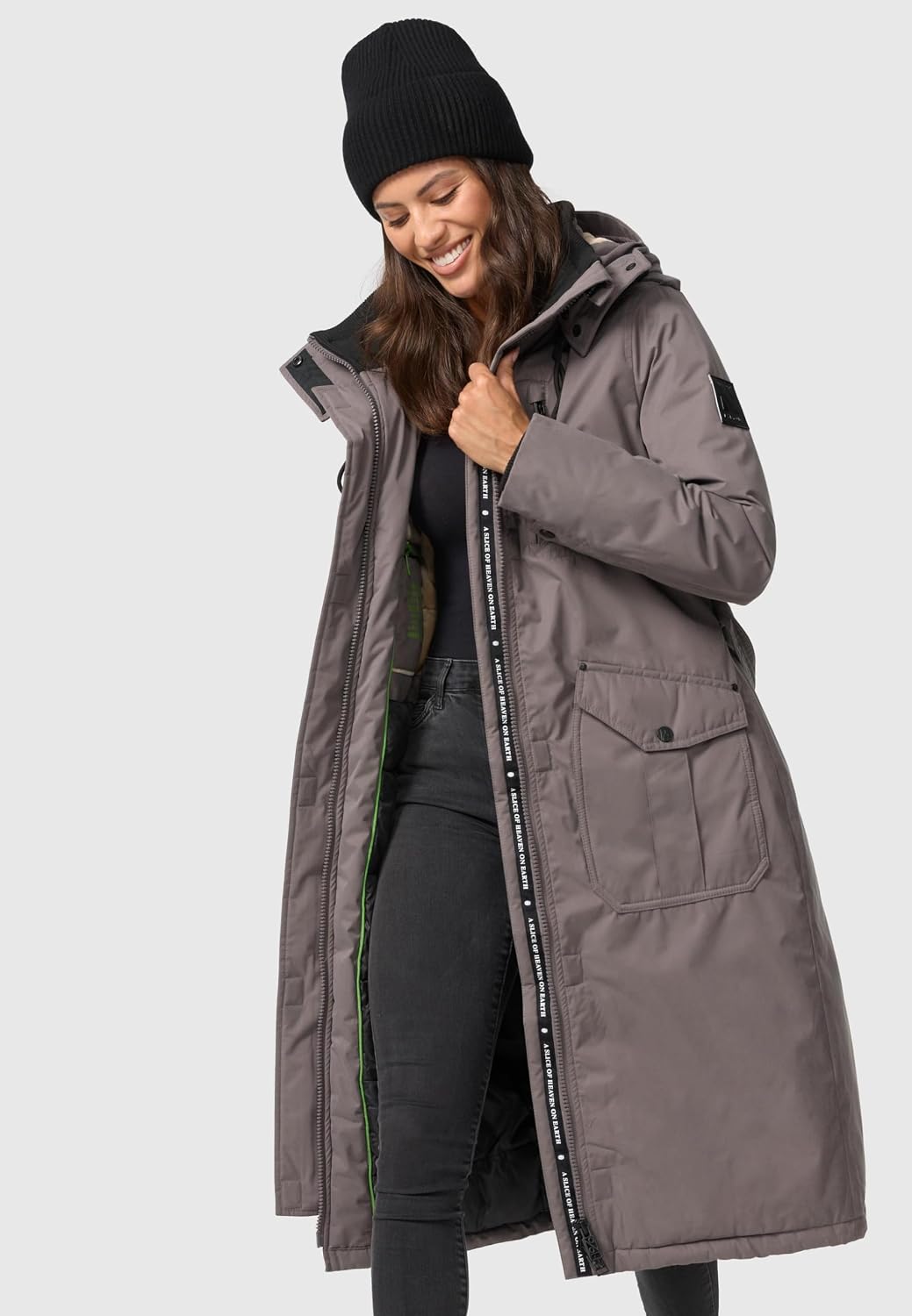 Navahoo Damen Wintermantel Warmer Parka lang mit hohem Kragen und weicher Kapuze Hokulanii XS-XXL L