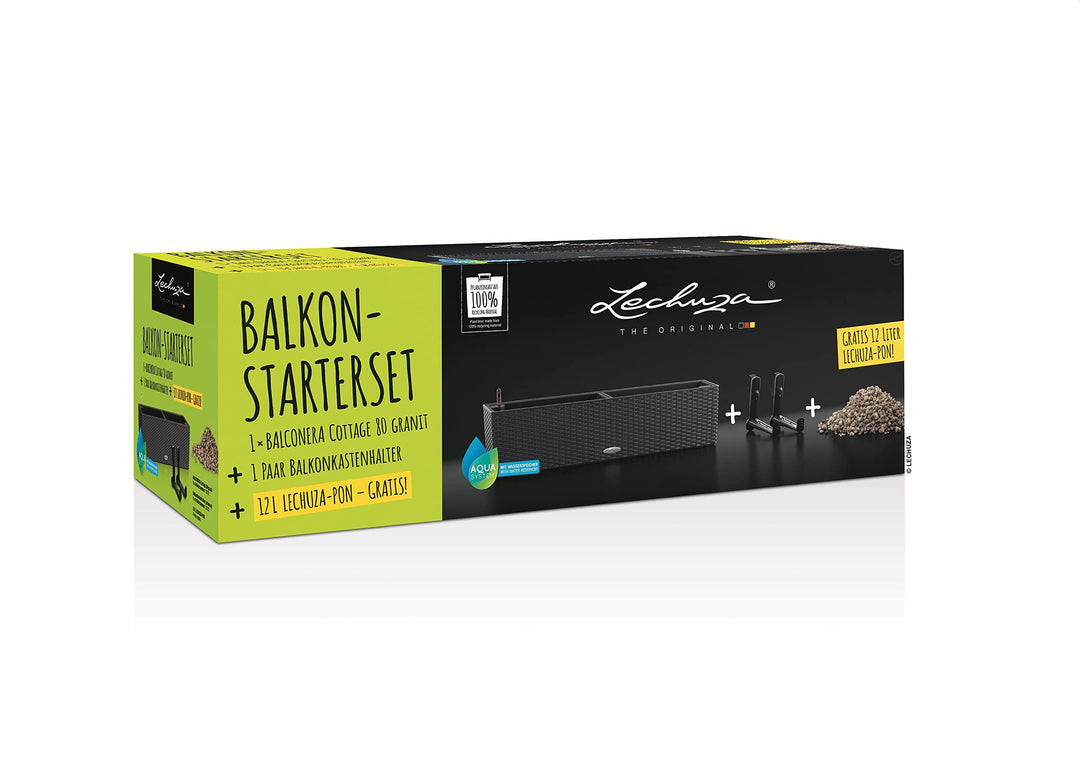 Lechuza BALCONERA 80 Pflanzgefäss Starter Set 1x Cottage 80, -l, schwarz, 12 L PON, Farbe: Granit 81