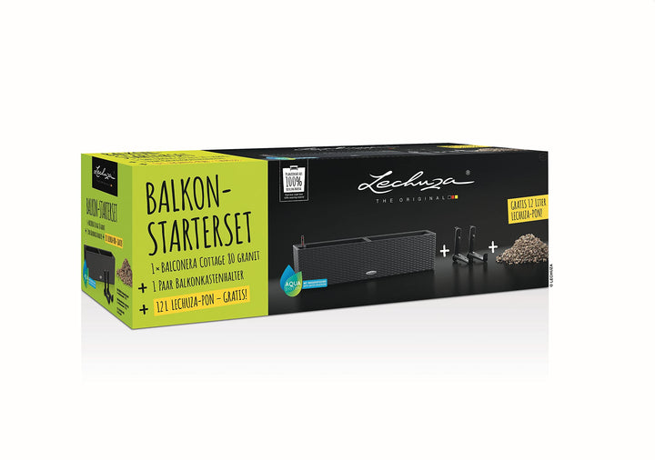 Lechuza BALCONERA 80 Pflanzgefäss Starter Set 1x Cottage 80, -l, schwarz, 12 L PON, Farbe: Granit 81