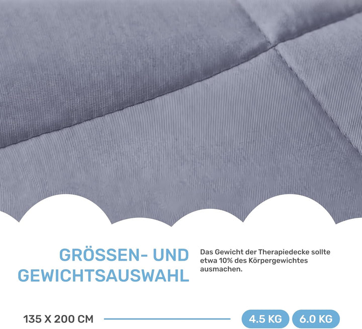 Dailydream Therapie Gewichtsdecke aus Baumwolle, 9,5Kg für Erwachsende, 155 x 200 cm, Grau Grau 155x