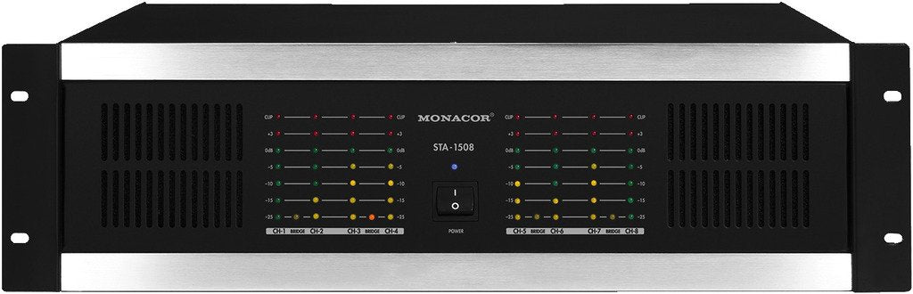 MONACOR STA-1508 Mehrkanal PA-Verstärker mit integriertem Limiter, 8-Kanal PA-Amplifier mit einer Le