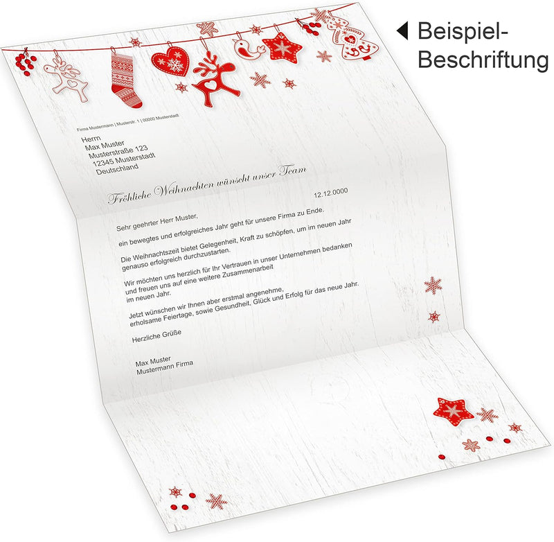 Julfest 250 Sets Weihnachtsbriefpapier mit Fensterumschlag, Briefpapier Weihnachten A4 mit Umschlag