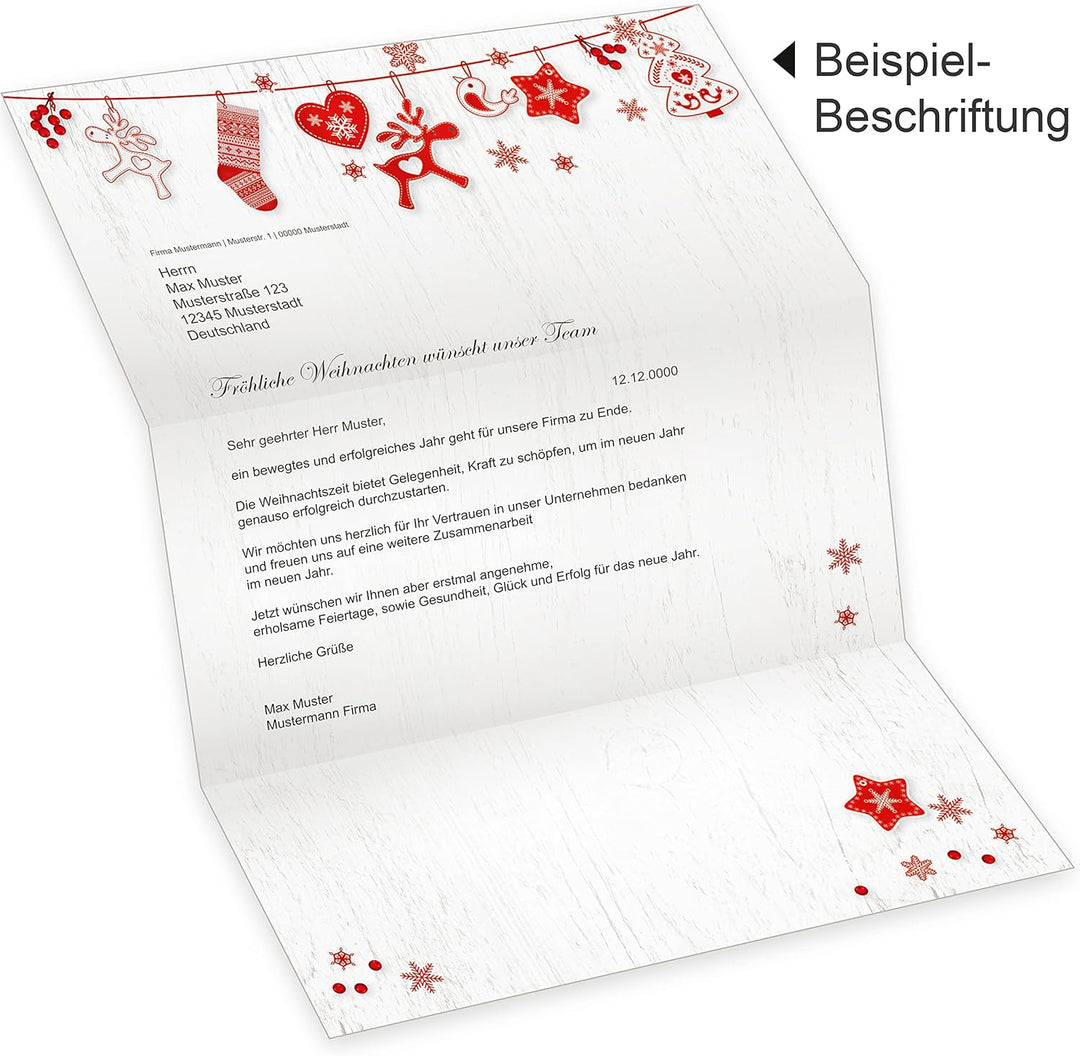 Julfest 100 Sets Weihnachtsbriefpapier mit Umschlag ohne Fenster Weihnachtspapier A4 Briefpapier Wei
