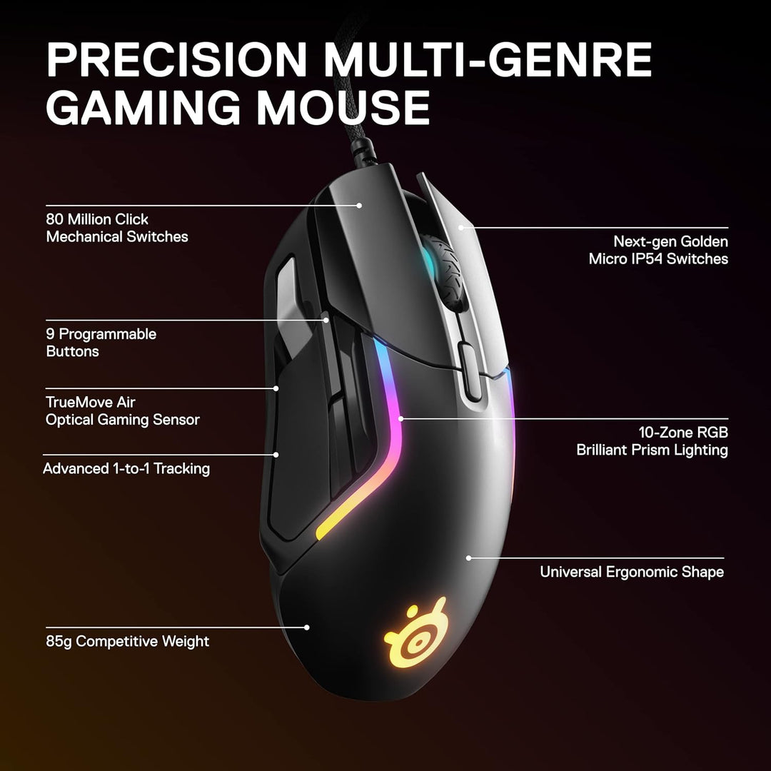 SteelSeries Rival 5 - Gaming-Maus - TrueMove Air Optische Sensor mit 18CPI - 9 programmierbare Taste