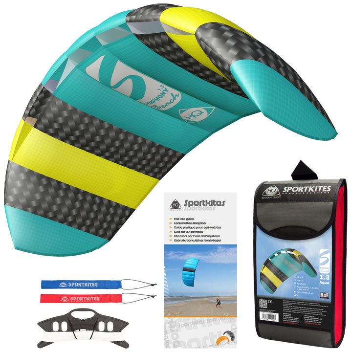 HQ Lenkmatte Lenkdrachen Symphony Beach III 1.3 Aqua, Zweileiner Matte, Drachen für Kinder und Erwac