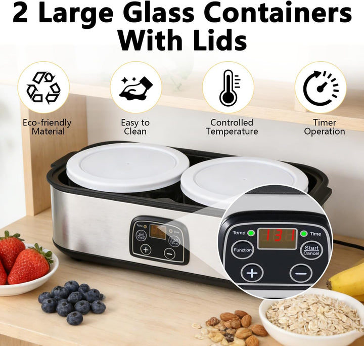 Automatischer Joghurtmaschine, 2L Einstellbare Temperatur & Timer Elektrischer Joghurtbereiter mit L