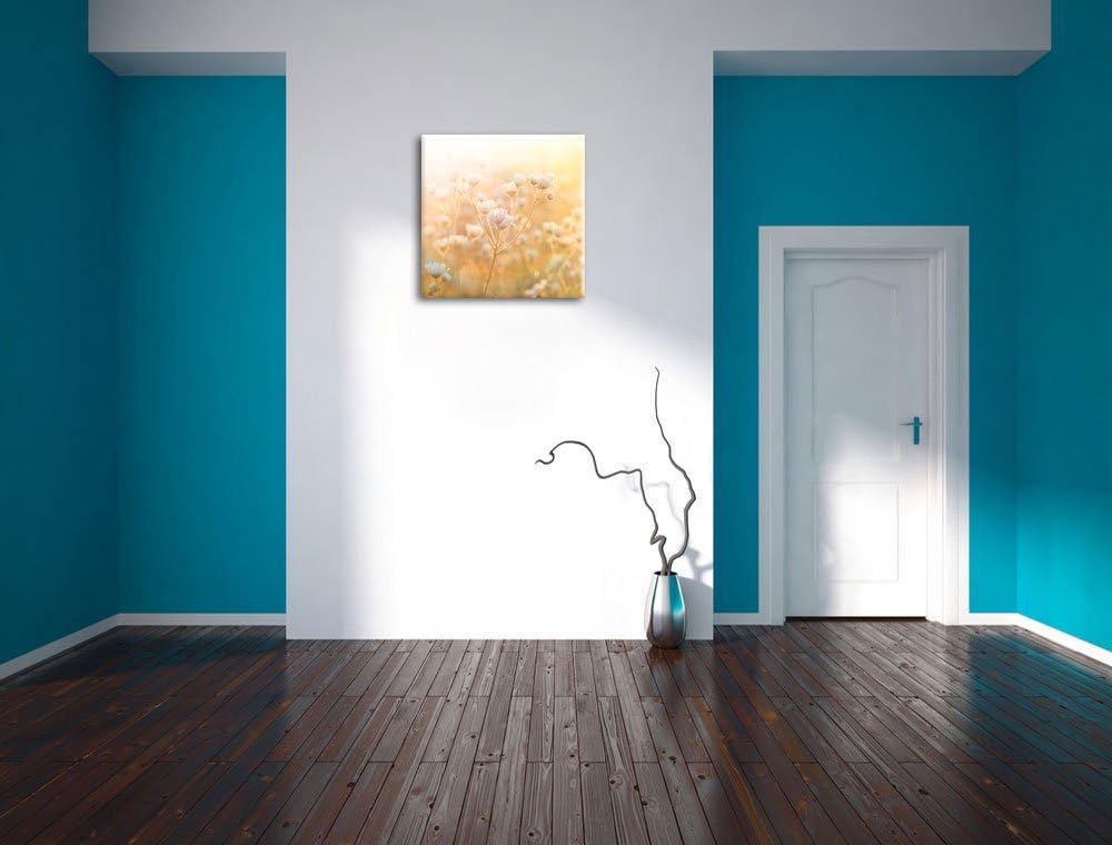 Romantische Blumenwiese, Format: 70x70 auf Leinwand, XXL riesige Bilder fertig gerahmt mit Keilrahme