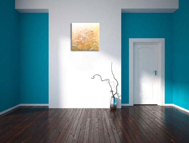 Romantische Blumenwiese, Format: 70x70 auf Leinwand, XXL riesige Bilder fertig gerahmt mit Keilrahme