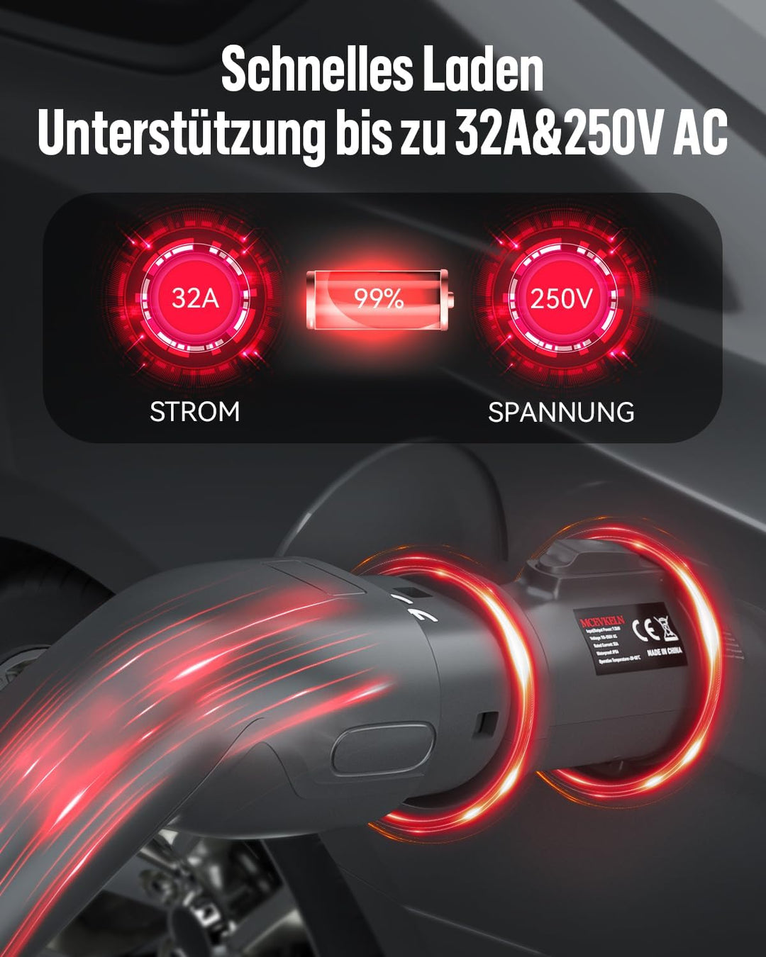 MCEVKELN EV Ladekabel Adapter mit Anti-Diebstahl-Clip| Typ 2 Male auf Typ 1 Female Elektrofahrzeug L
