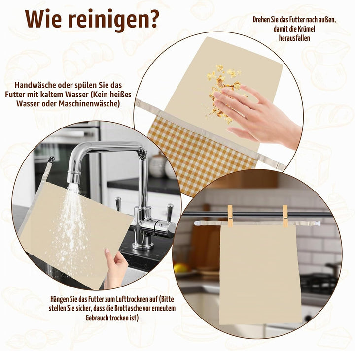 Brotbeutel wiederverwendbar 2er Set aus Baumwolle mit Bienenwachstuch – Brottasche zur Brotaufbewahr