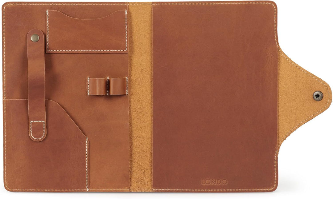 Londo Echtleder Schreibmappe Konferenzmappe mit Notizblock Notizblock und Schloss Kamel L, Kamel L