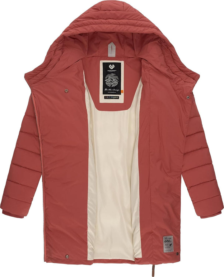 Ragwear Damen wasserdichter Regenmantel Wintermantel warm gefüttert Steppmantel lang mit Kapuze Teel