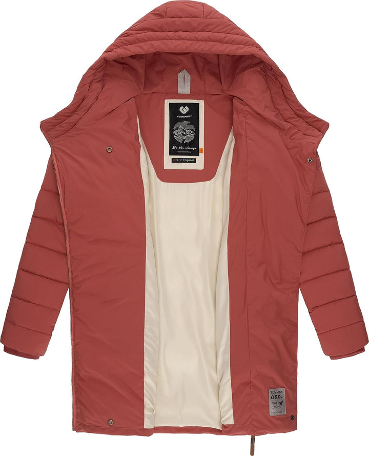 Ragwear Damen wasserdichter Regenmantel Wintermantel warm gefüttert Steppmantel lang mit Kapuze Teel