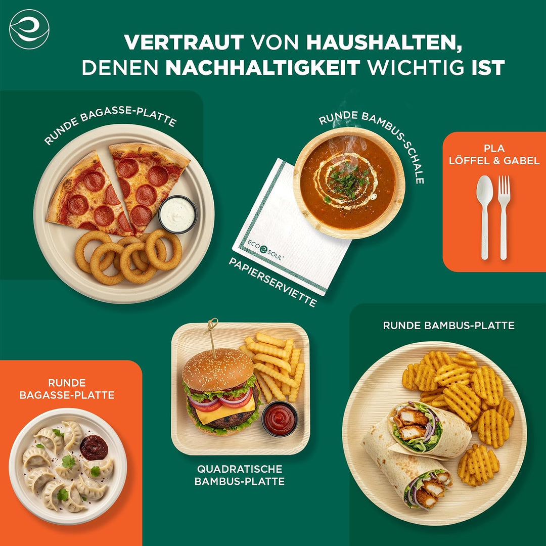 ECO SOUL Kompostierbare quadratische Palmblatt-Teller, 17,8 cm und 25,4 cm, wie Bambus-Teller, biolo