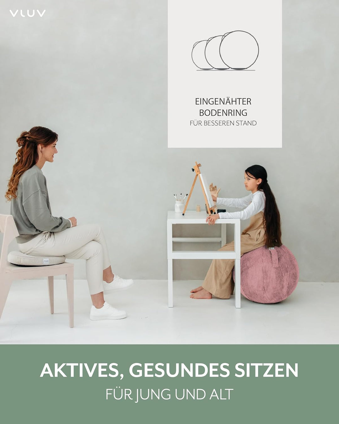VLUV® BOL VLIP Sitzball Büro Ergonomisch [Atmungsaktiv mit Tragegriff und Wegrollschutz] Waschbarer